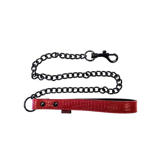 Skórzana smycz z łańcuszkiem BDSM Rouge Leather Lead with Chain Burgundy Anaconda