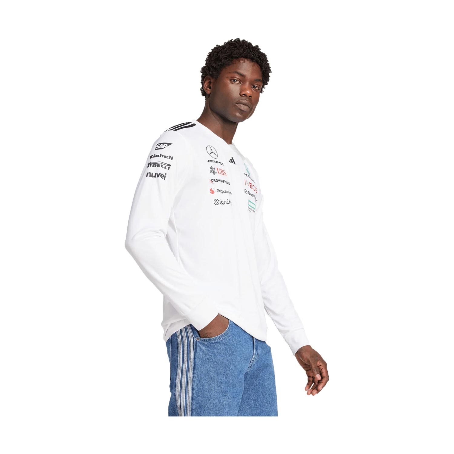 Koszulka męska longsleeve biała Team Mercedes AMG F1 2025