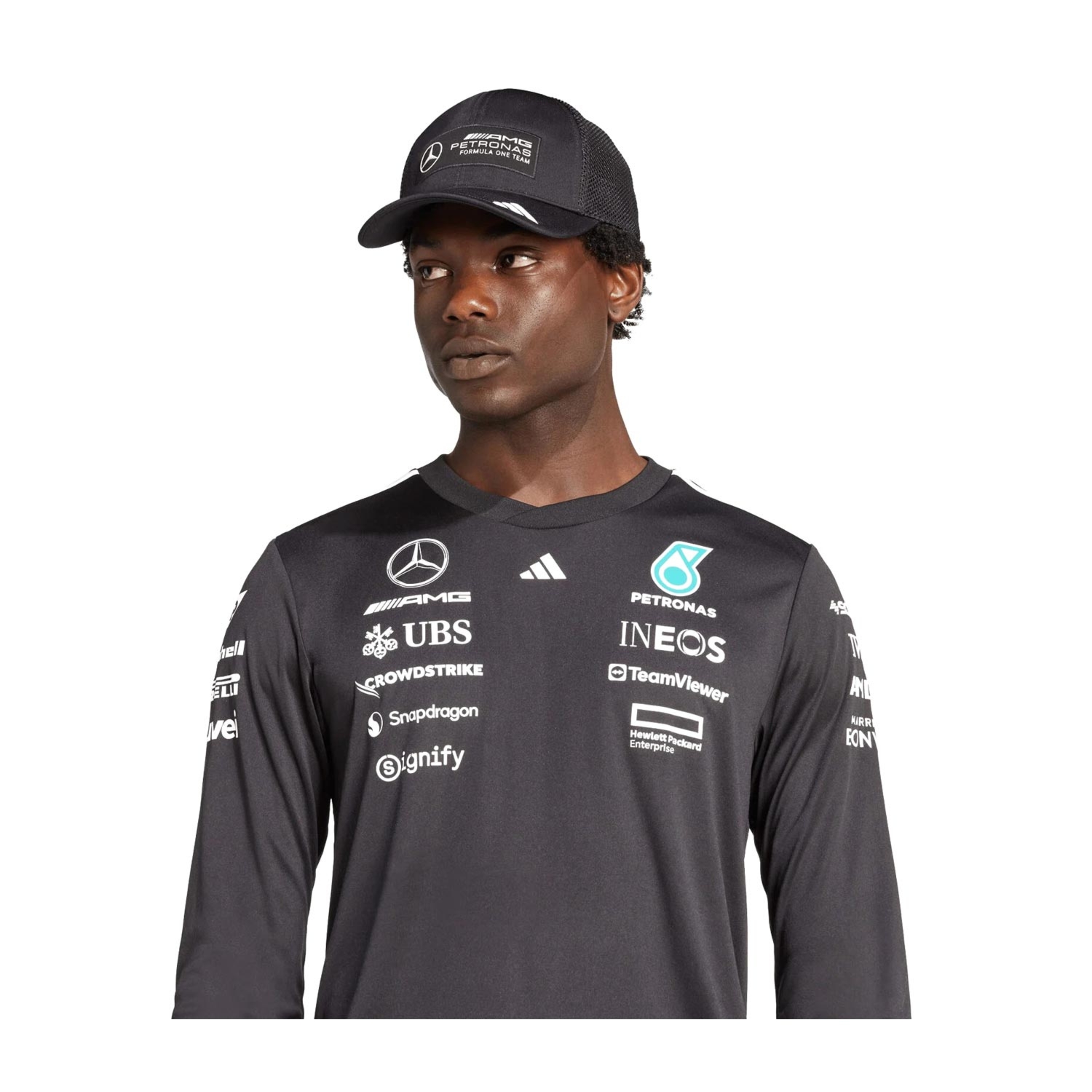 Koszulka męska longsleeve czarna Team Mercedes AMG F1 2025