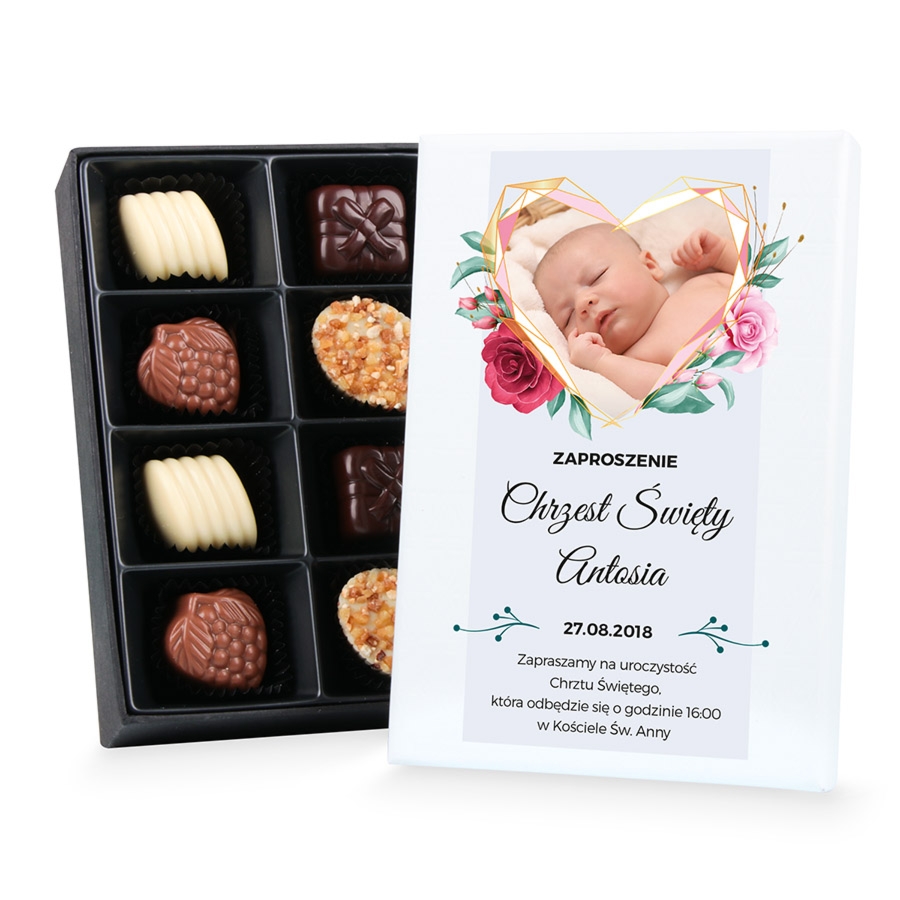 Czekoladowe zaproszenie na chrzest Premium Mini ze zdjęciem i tekstem