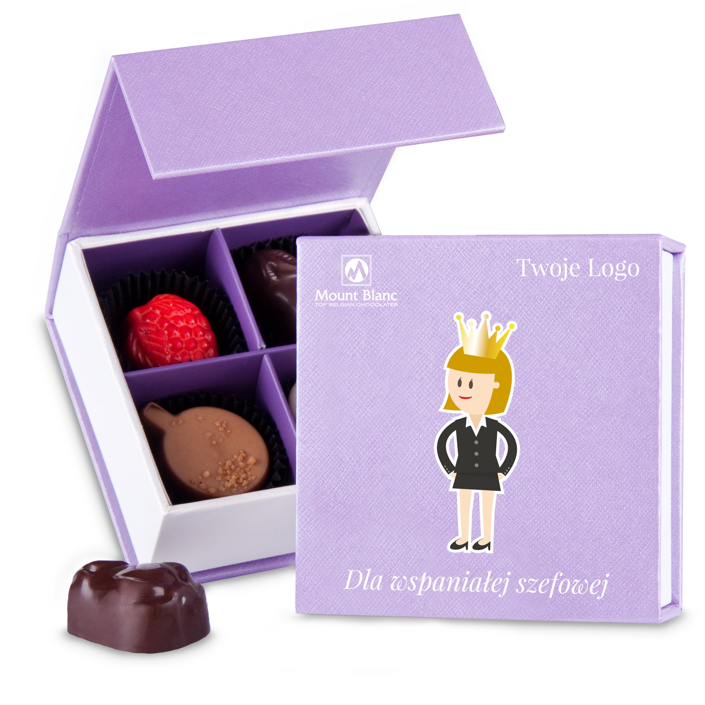 czekoladki z logo finesse lavender no.1 dla wspaniałej szefowej