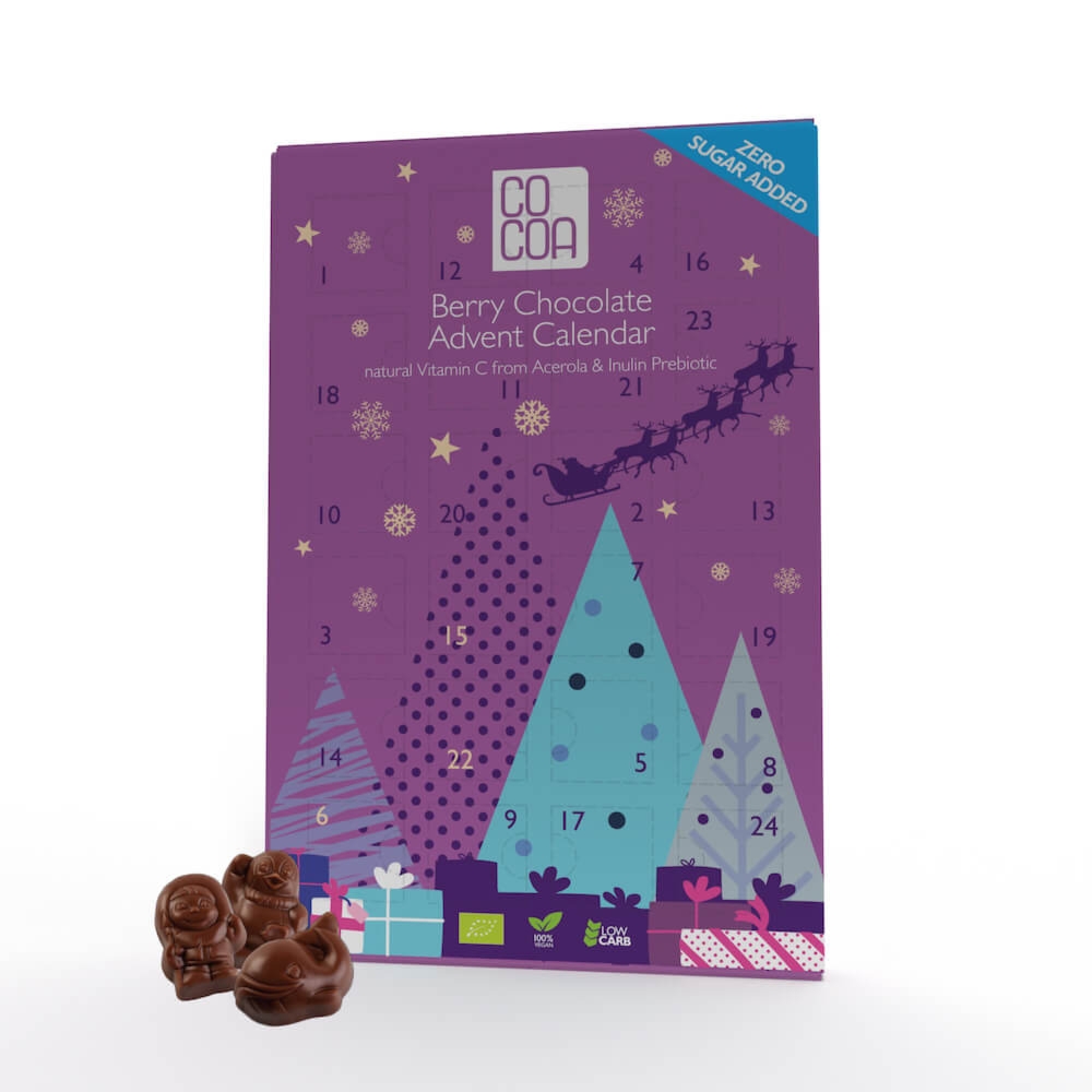 Kalendarz adwentowy czekolada jagodowa vegemylk 0% added sugar z witamina C