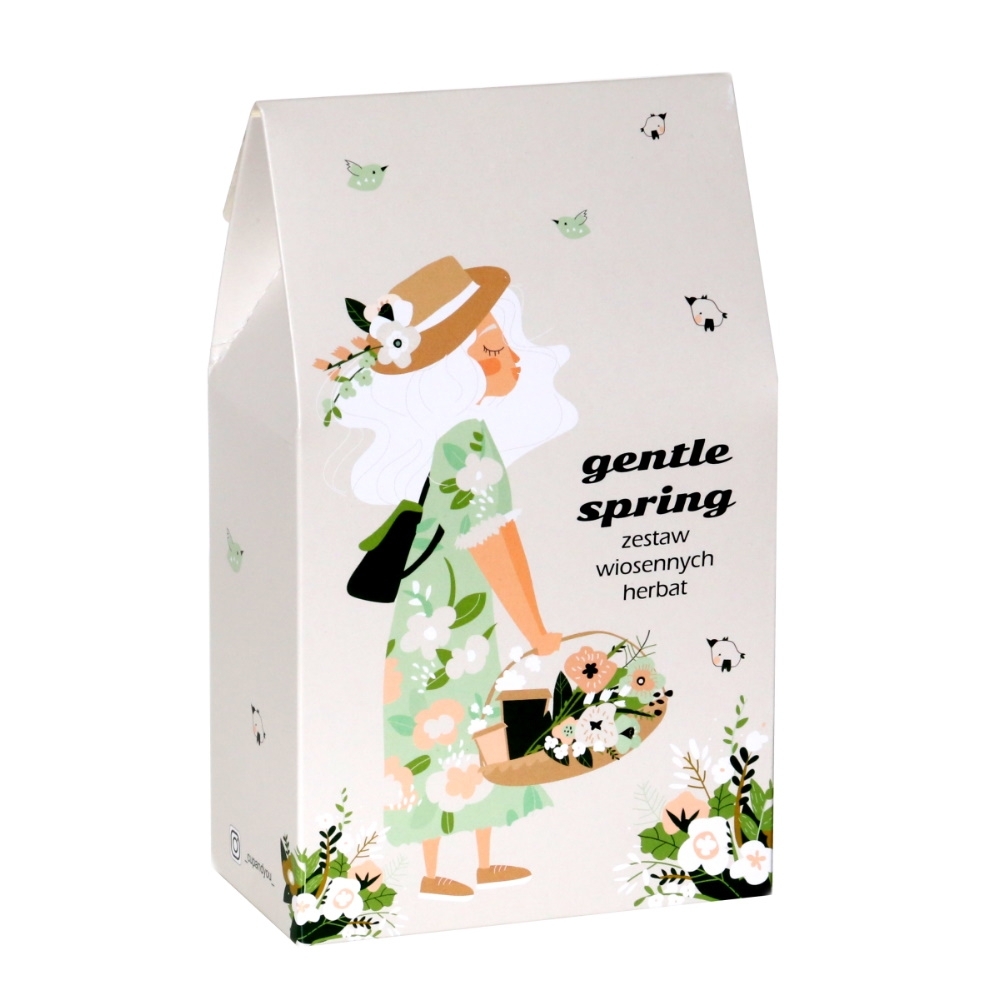 Gotowy zestaw prezentowy „Gentle Spring“ herbaty sypane PREMIUM różne smaki 10szt. zaparzacz prezent upominek na każdą okazję dla kobiety mężczyzny