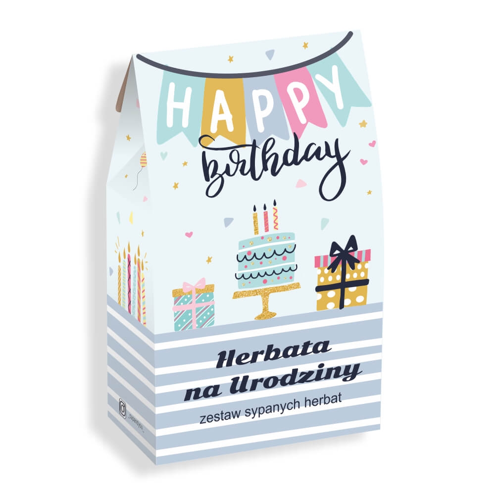 Gotowy zestaw prezentowy „Happy Birthday“ herbata sypana PREMIUM różne smaki mix 10szt. prezent upominek na urodziny dla chłopaka dziewczyny żony męża