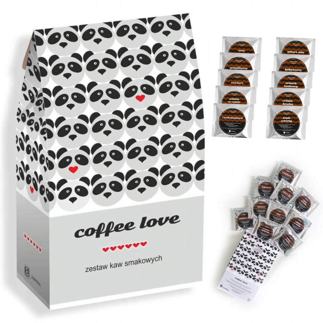 Gotowy zestaw prezentowy „Coffee love“ kawa aromatyzowana PREMIUM 10szt. prezent upominek na walentynki rocznicę dla kobiety zakochanych narzeczonej