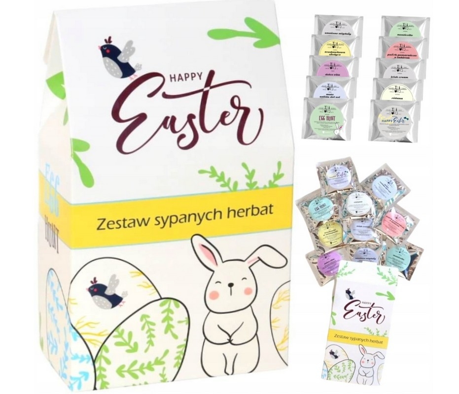 Happy Easter herbaciana torebka – prezent podarunek na święta wielkanocne zajączka z herbatą 10x5g upominek dla niej niego mamy taty dziewczyny babci