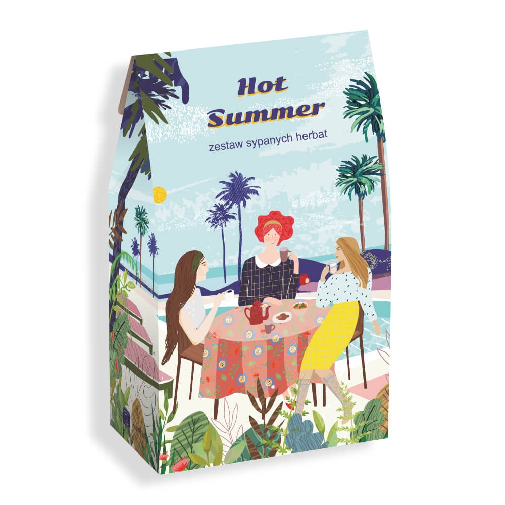 Gotowy zestaw prezentowy „HOT SUMMER“ herbaty smakowe PREMIUM 10szt. bawełniany filtr prezent upominek na letnią okazję dla kobiety faceta żony męża