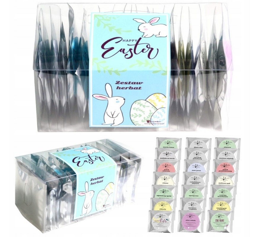 HAPPY EASTER zestaw herbat na Wielkanoc prezent upominek na zajączka święta wielkanocne dla niej niego mamy taty kobiety faceta mężczyzny dziewczyny
