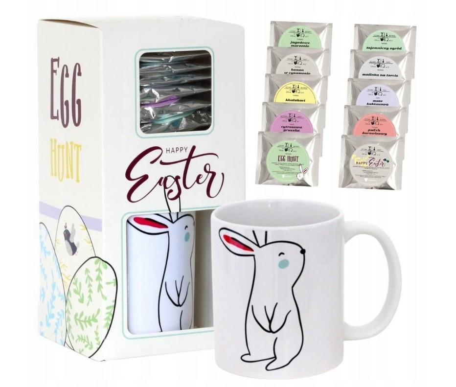 HAPPY EASTER zestaw herbat z kubkiem na wielkanoc prezent upominek na święta wielkanocne dla niej niego mamy taty chłopaka dziewczyny cioci wujka 