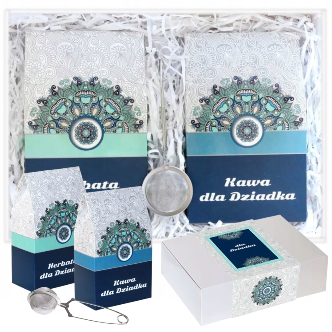 Gotowy zestaw prezentowy „dla Dziadka“ herbata sypana PREMIUM 10szt. kawa aromatyzowana 10szt. zaparzacz prezent upominek na Dzień Dziadka dla seniora