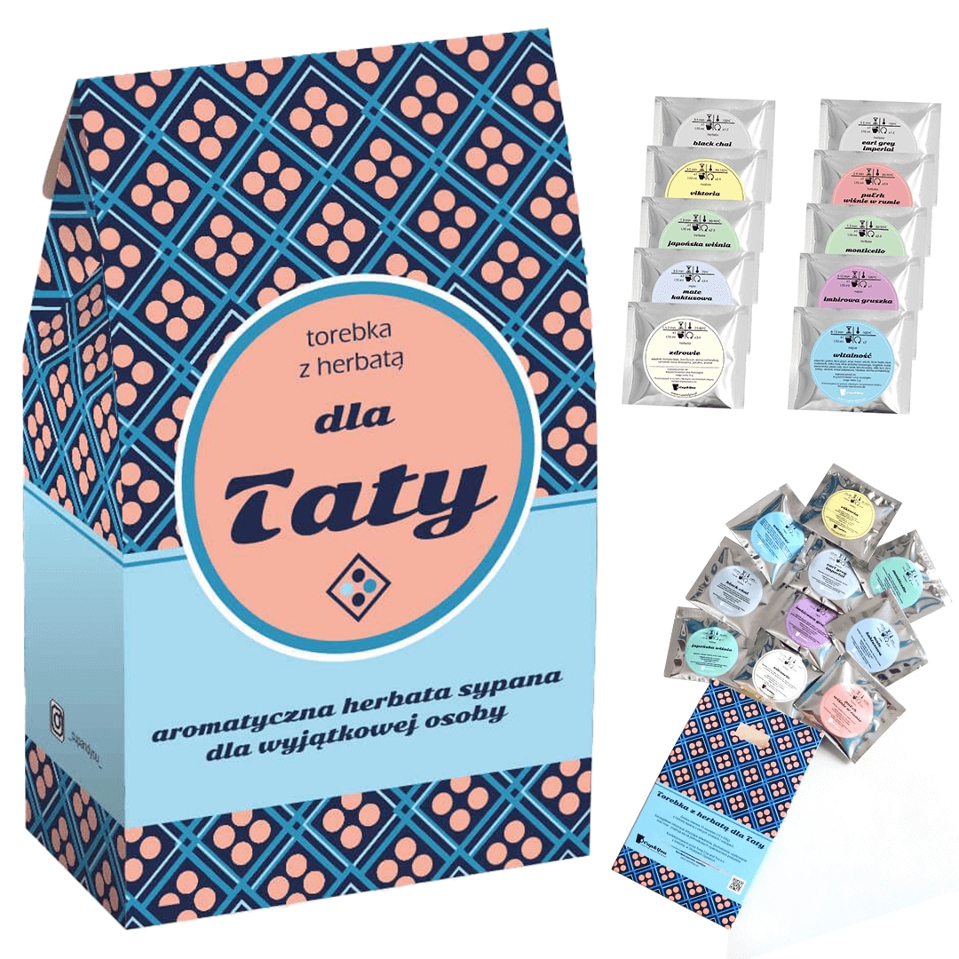 Gotowy zestaw prezentowy „dla Taty“ herbata sypana PREMIUM różne smaki mix 10 szt. prezent upominek podarunek na Dzień Ojca dla taty faceta mężczyzny
