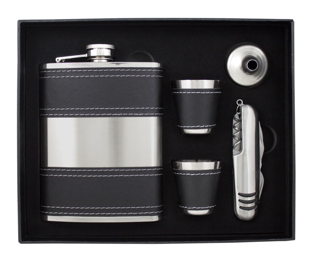 Zestaw prezentowy z elegancką piersiówką Black- Silver