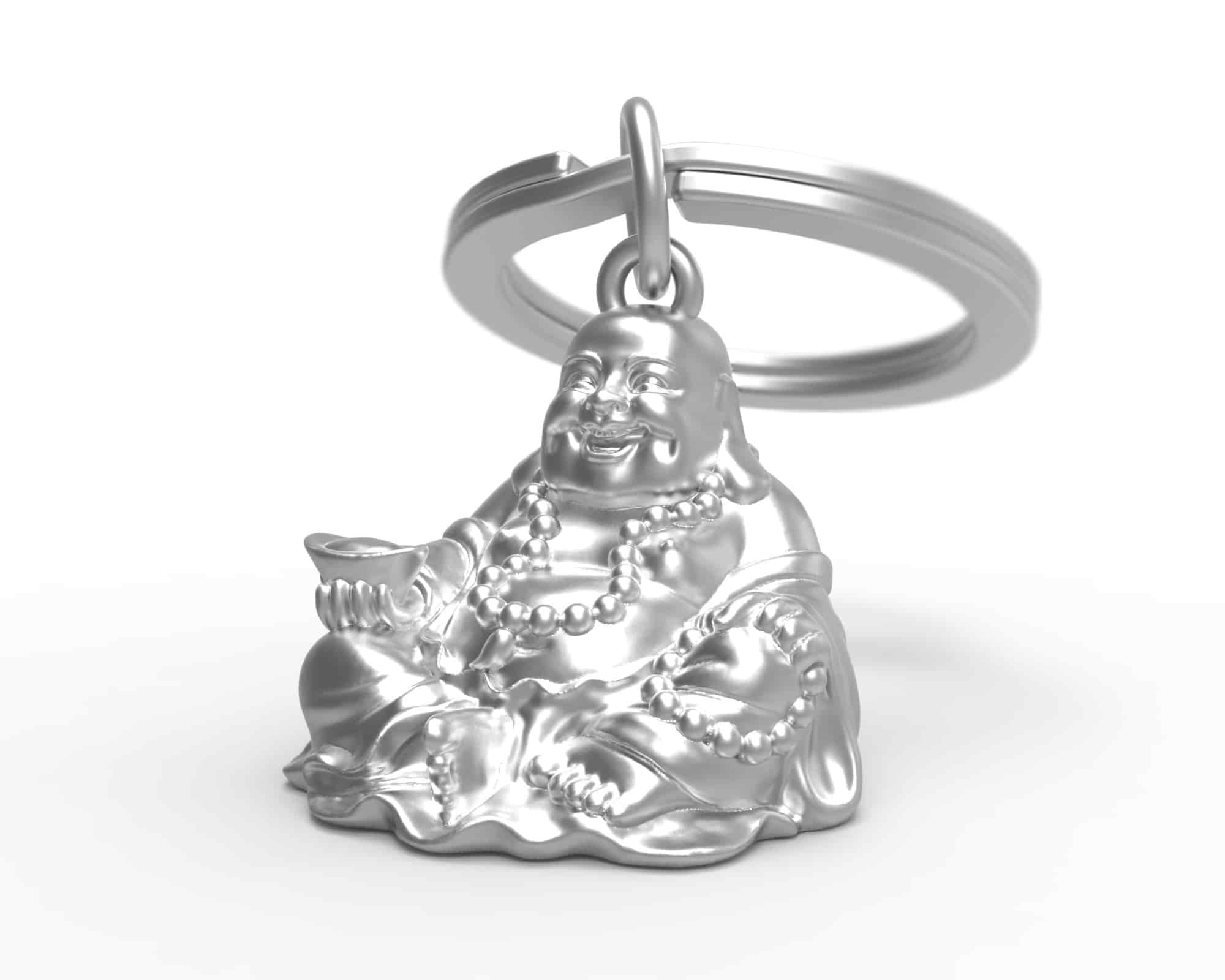 Brelok do kluczy budda srebrny 3D – prezent dla miłośnika zen