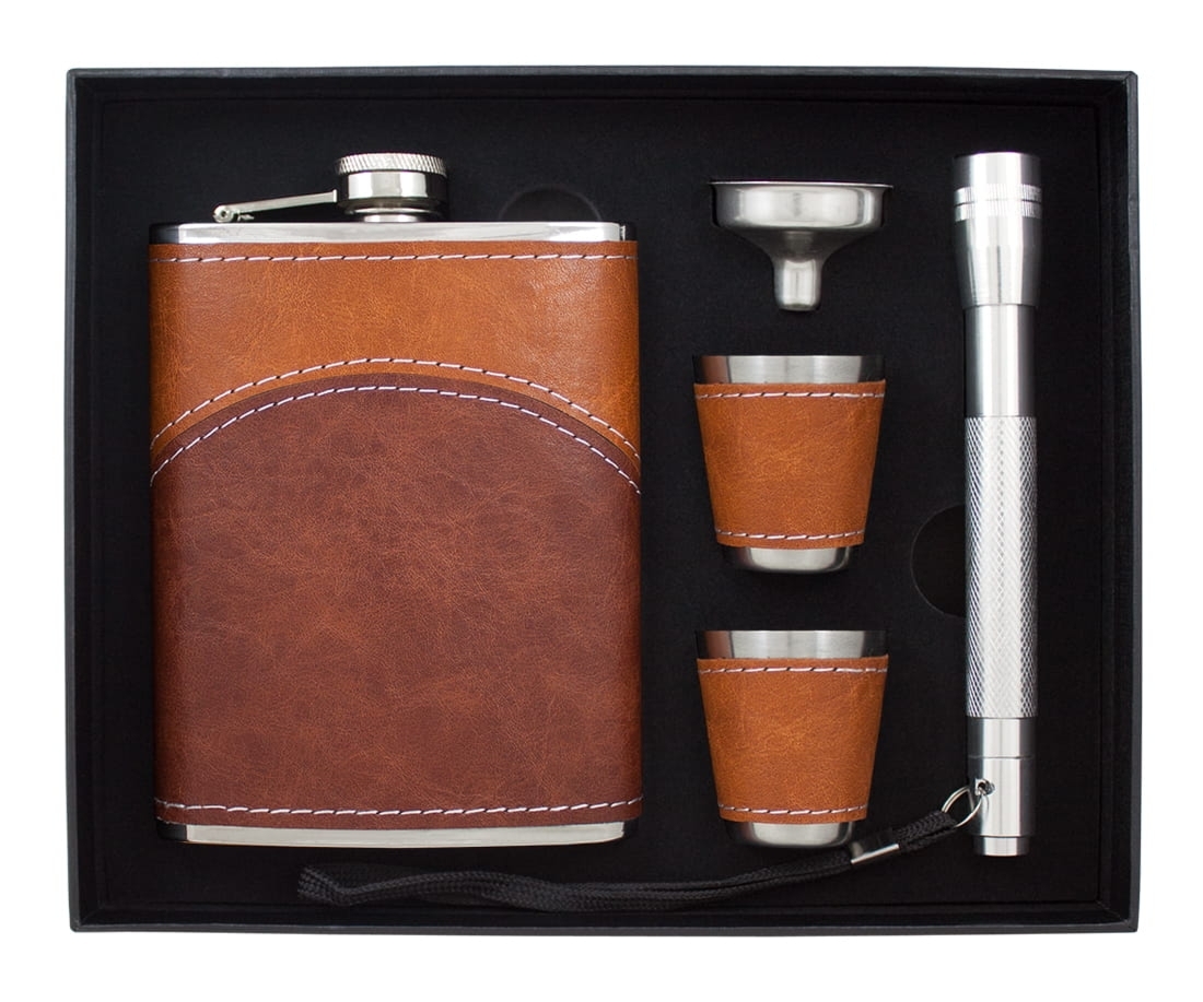 Zestaw prezentowy z piersiówką brązowej skórze