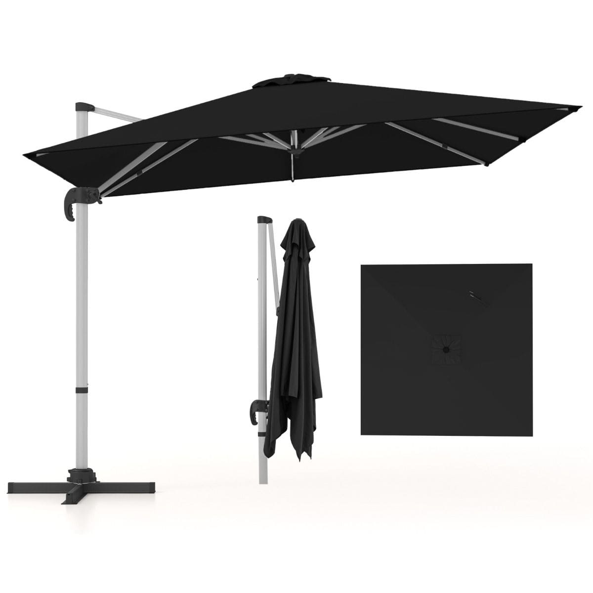 Parasol z podstaw krzyow i aluminiowym supkiem 300 x 300 x 261 cm czarny