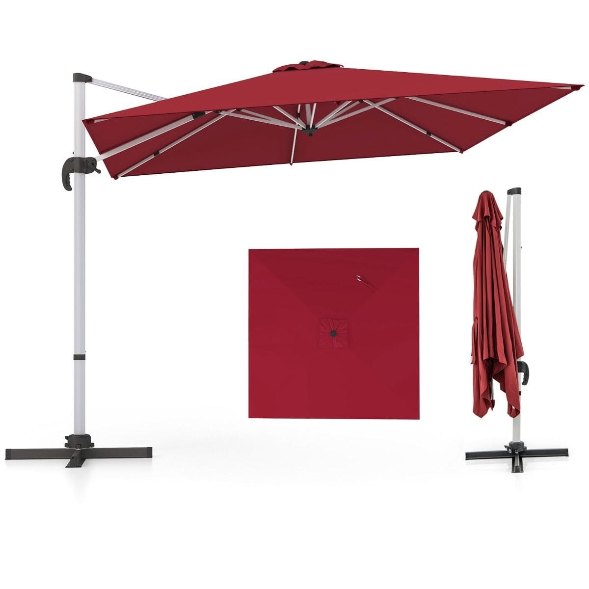 Parasol z podstaw krzyow i aluminiowym supkiem 300 x 300 x 261 cm czerwony