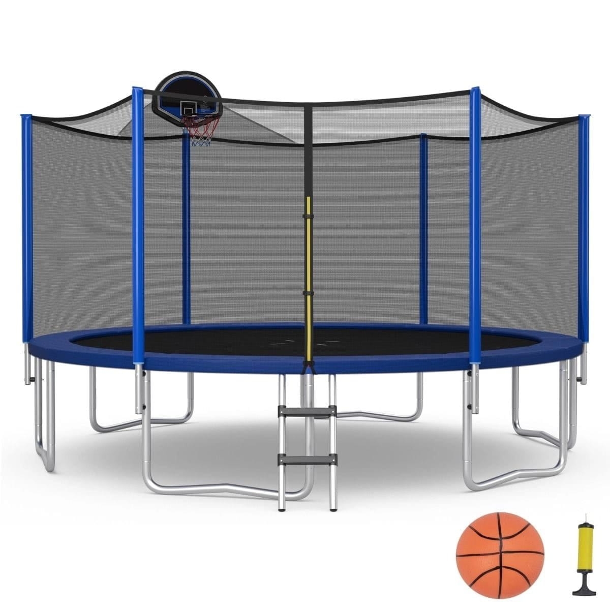 Trampolina z siatk i obrcz do koszykwki 366 x 366 x 269 cm