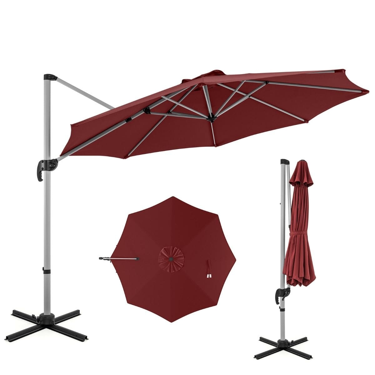 Okrgy parasol ogrodowy 339 cm czerwony