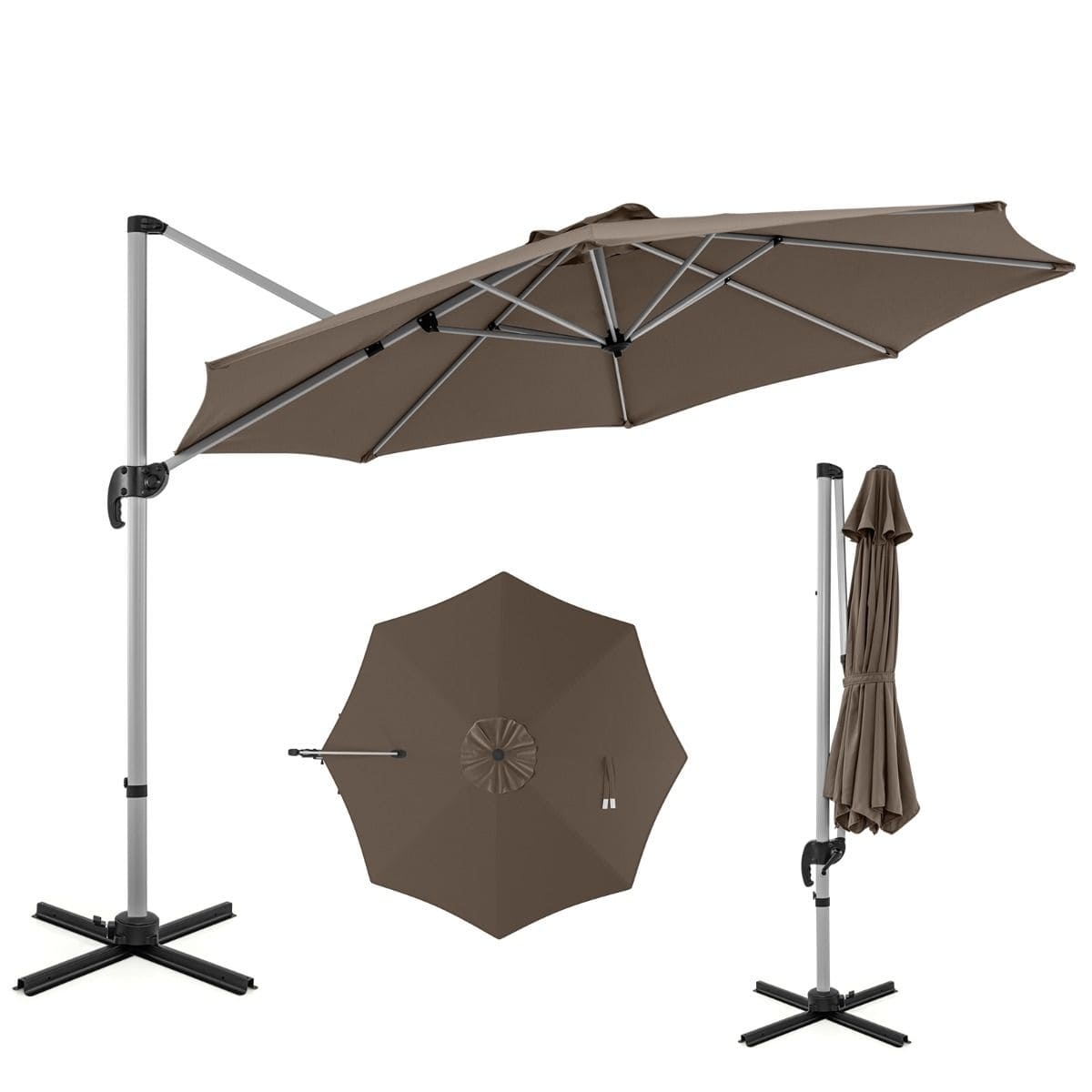 Okrgy parasol ogrodowy 339 cm brzowy