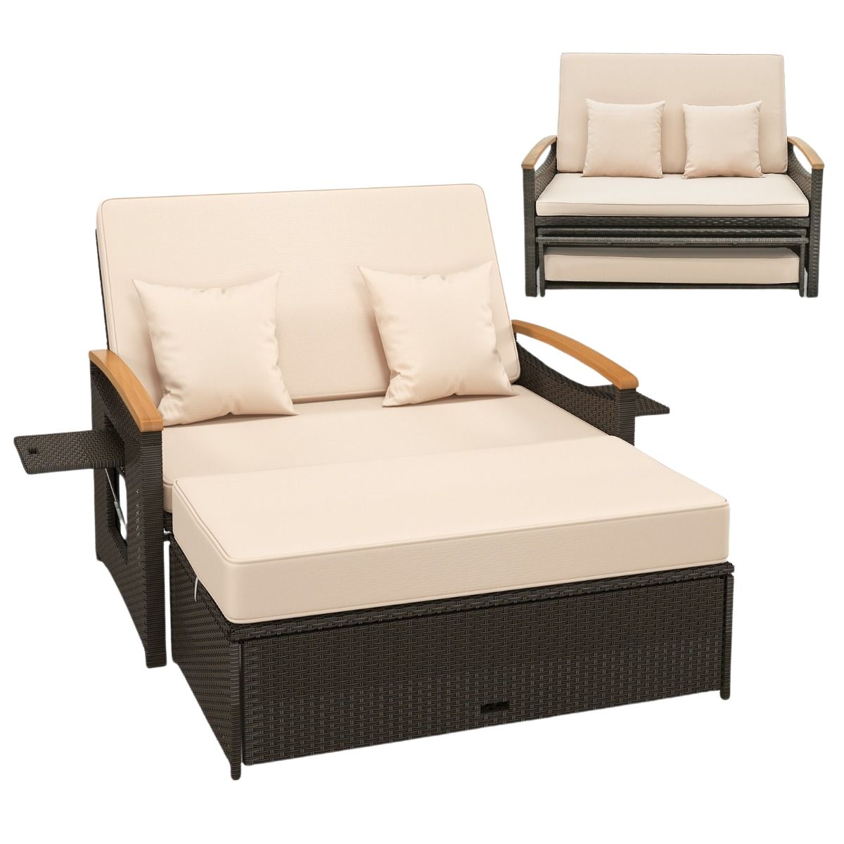 Rozkadana sofa ogrodowa rattanowa 3w1