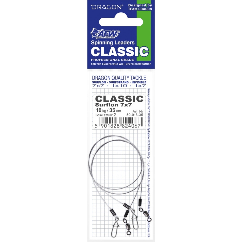 Przypon DRAGON - AFW 35 cm 1x7 Surfstrand 7 kg CLASSIC (2 szt.)