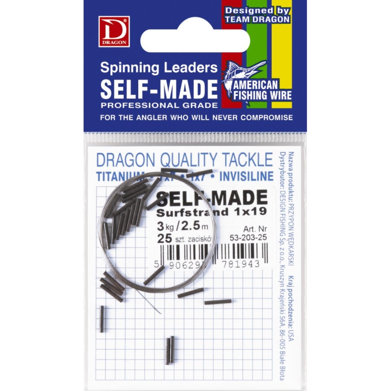 Plecionka stalowa Dragon AFW 7x7 Surfstrand 9 kg + 25 zacisków 2.5m