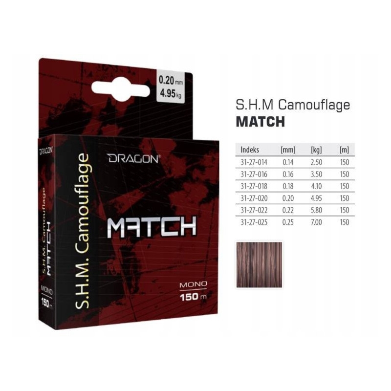 Żyłka DRAGON S.H.M. Camouflage Match 0.25mm/7kg 150m camou/brąz. czarna