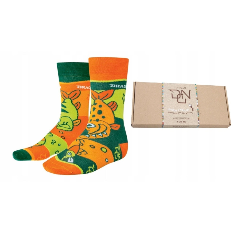 Skarpetki DRAGON by nanushki 44-46 bawełna/elastan pomarańczowo-zielone