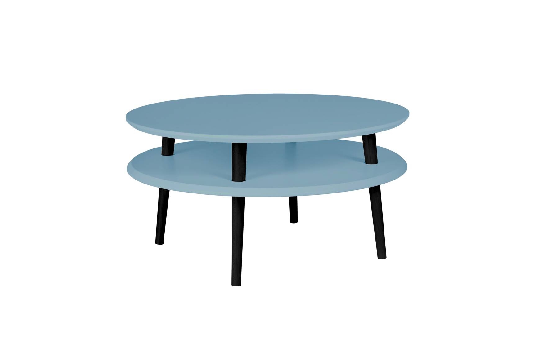 Stolik Kawowy UFO śr. 70cm wys. 35cm Delikatny Niebieski Czarne Nogi