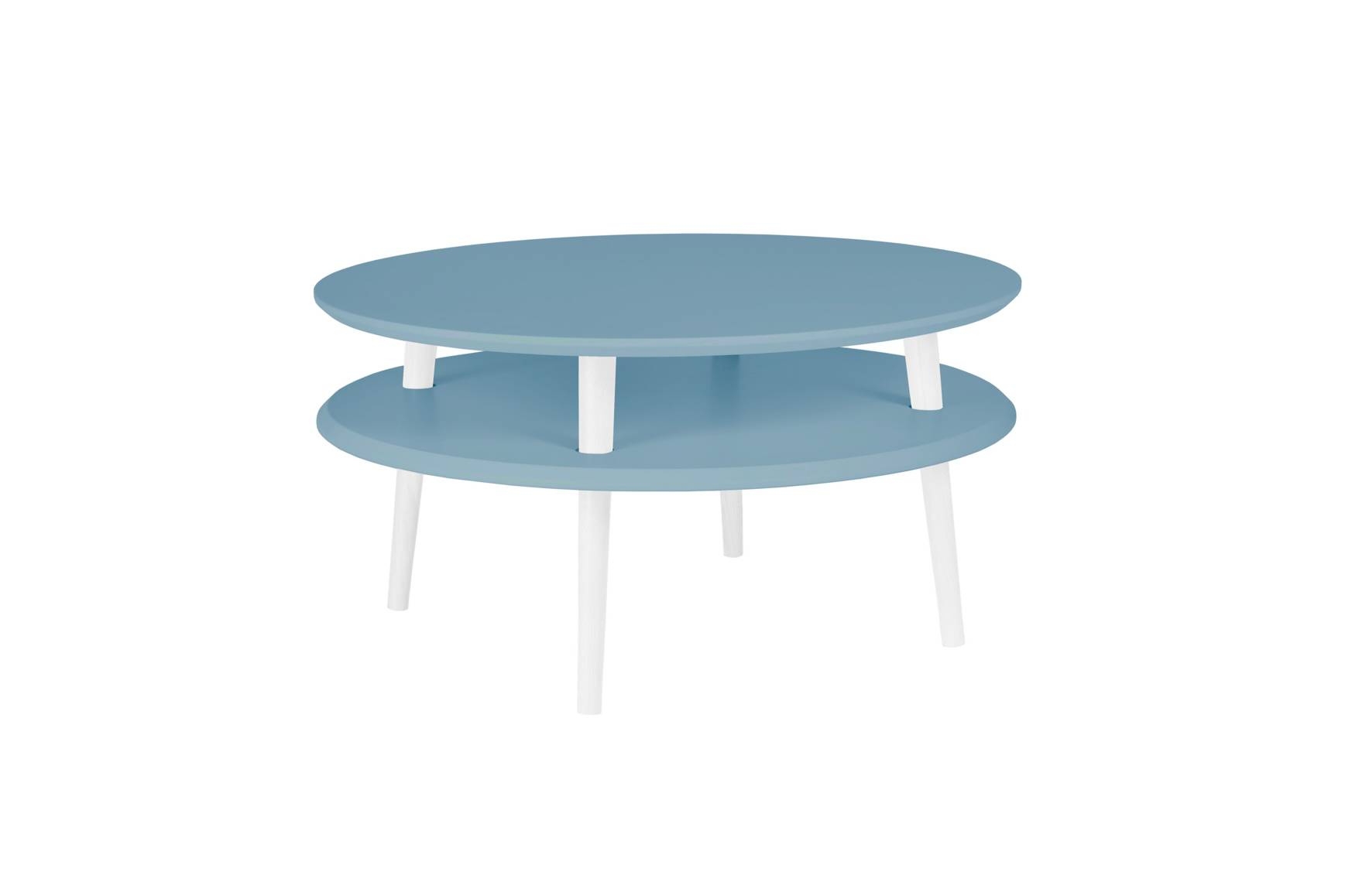Stolik Kawowy UFO śr. 70cm wys. 35cm Delikatny Niebieski Białe Nogi