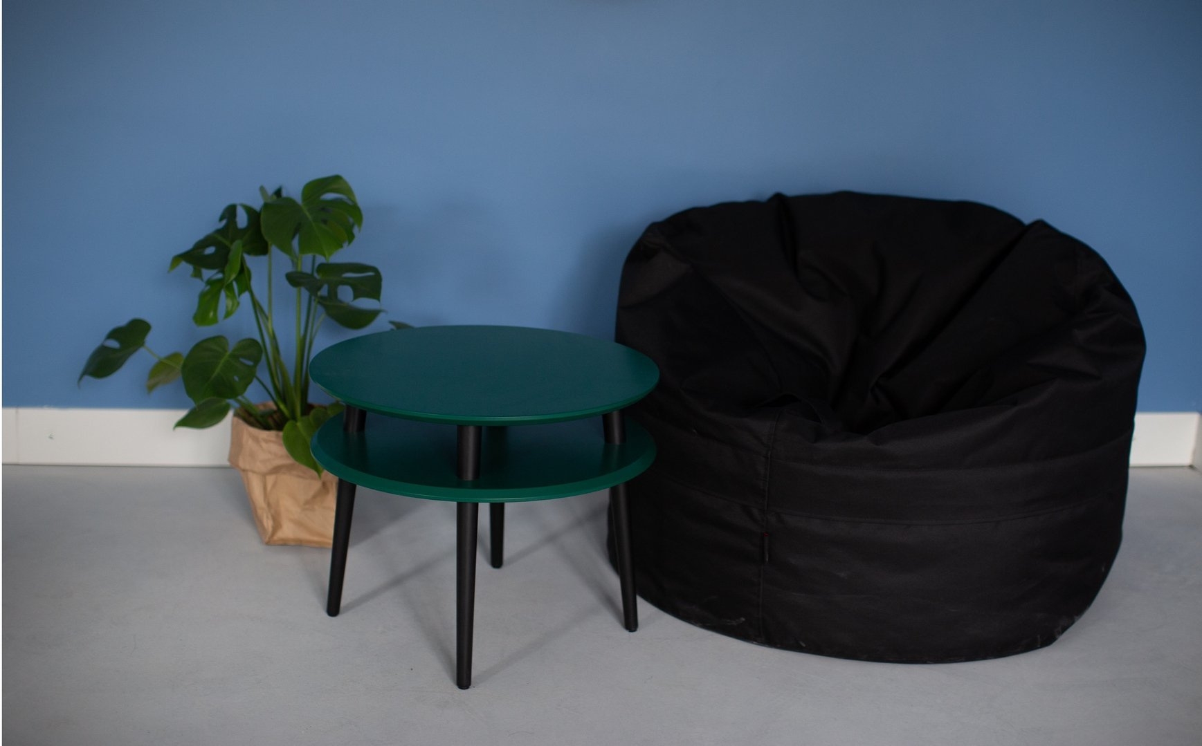 Stolik Kawowy UFO śr. 57cm wys. 45cm - Petrol Blue / Czarne Nogi