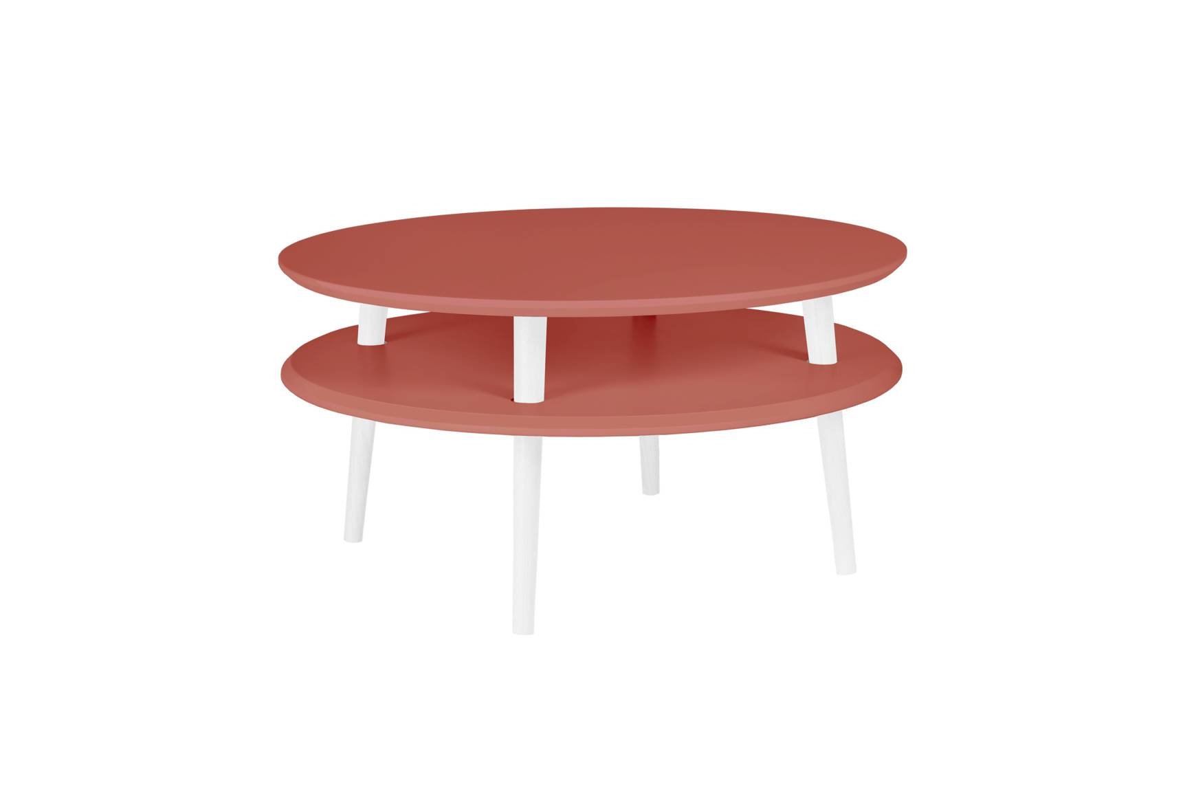 Stolik Kawowy UFO śr. 70cm wys. 35cm Ciemny Koralowy Białe Nogi