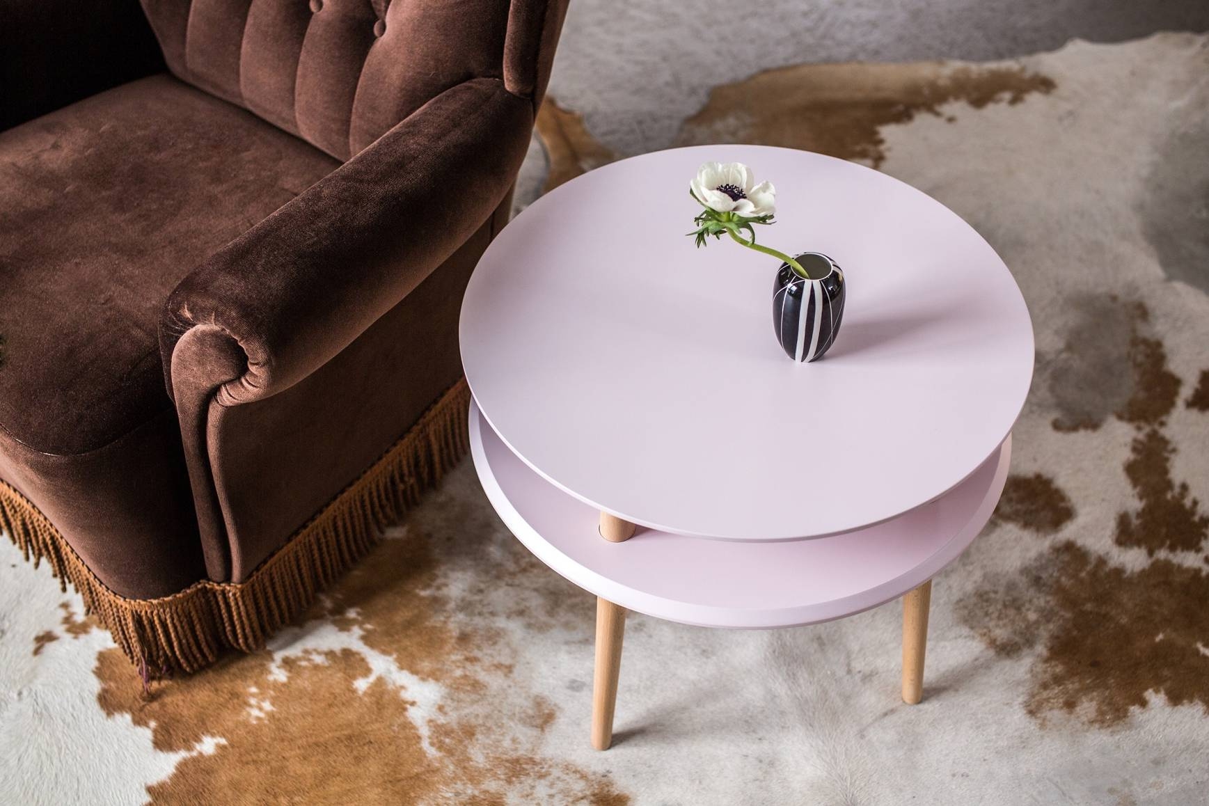 Stolik Kawowy UFO śr. 70cm wys. 35cm - Różowy