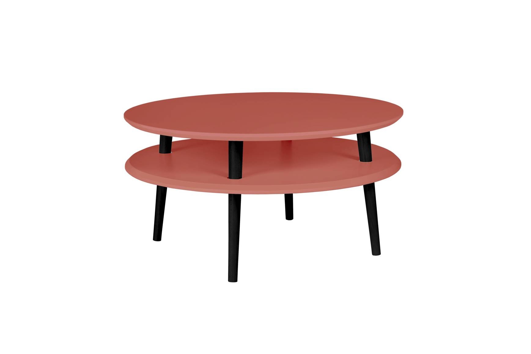 Stolik Kawowy UFO śr. 70cm wys. 35cm Ciemny Koralowy Czarne Nogi