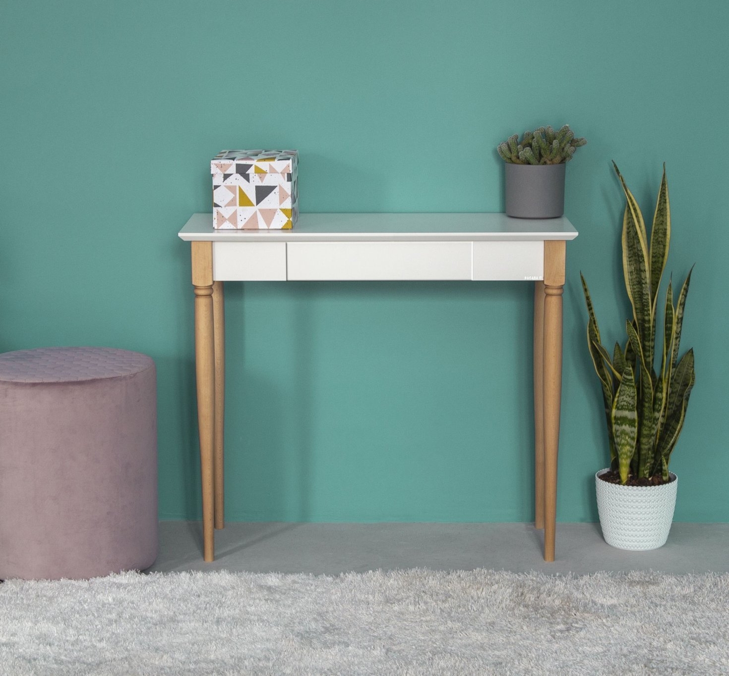 Biurko z szufladą MAMO 85x40cm - Białe nogi / Czerwony