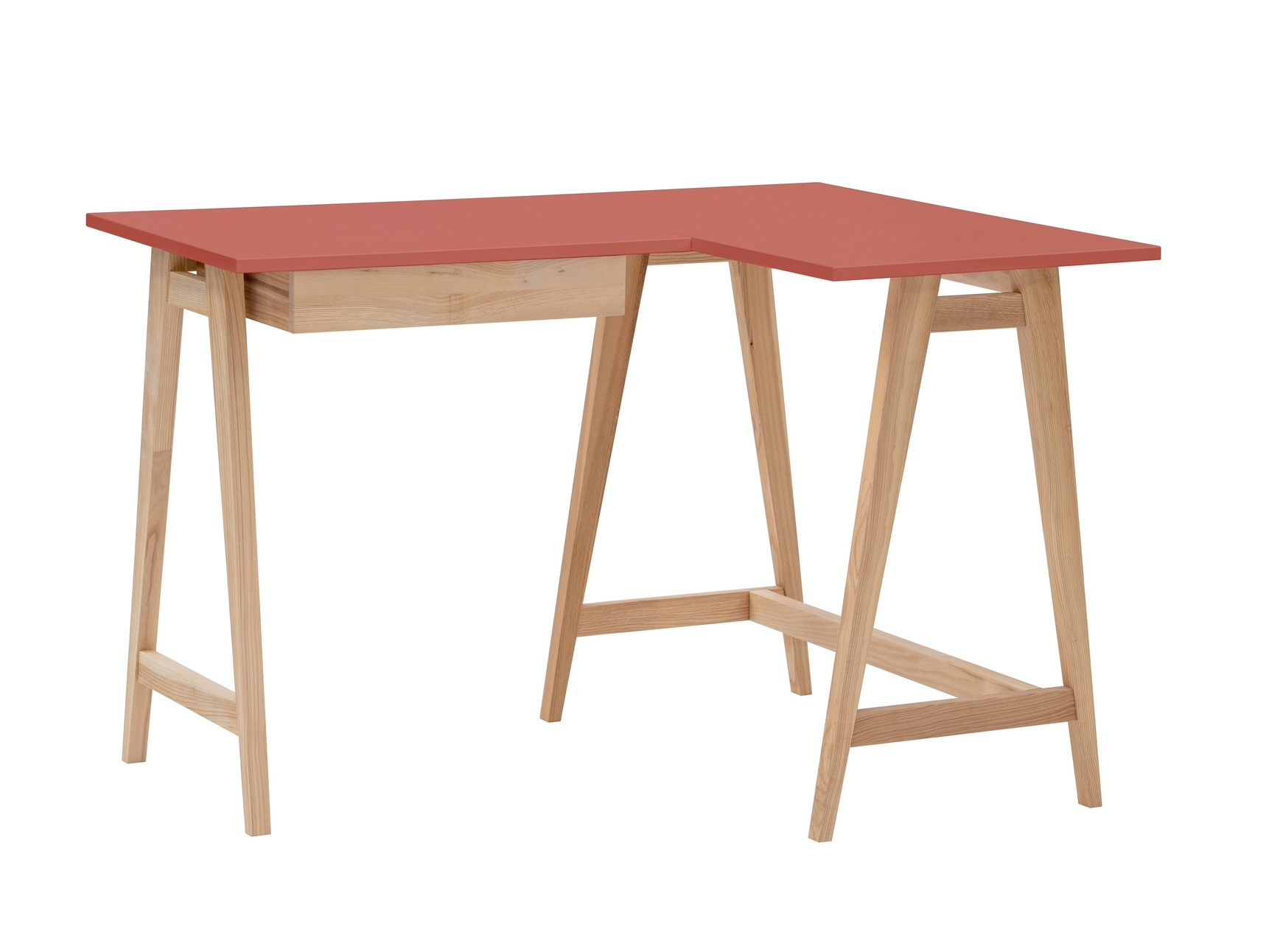 Jesionowe Biurko Narożne LUKA 115cm x 85cm Ciemny Koralowy PRAWE