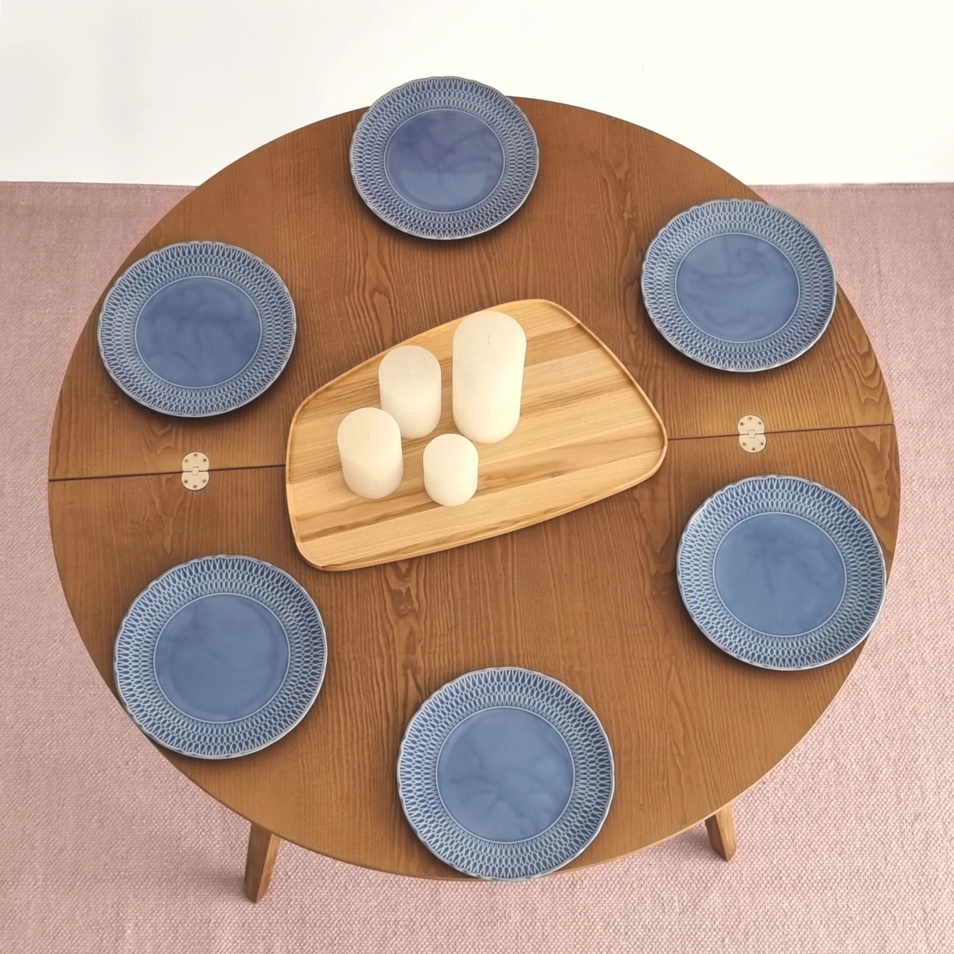 Półksiężycowy rozkładany stół MAWI śr.120cm Biały Jesion