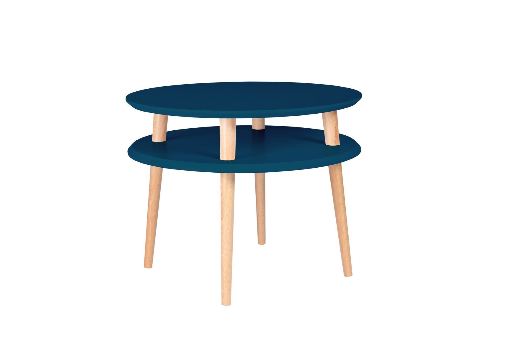 Stolik Kawowy UFO śr. 57cm wys. 45cm - Petrol Blue / Białe Nogi