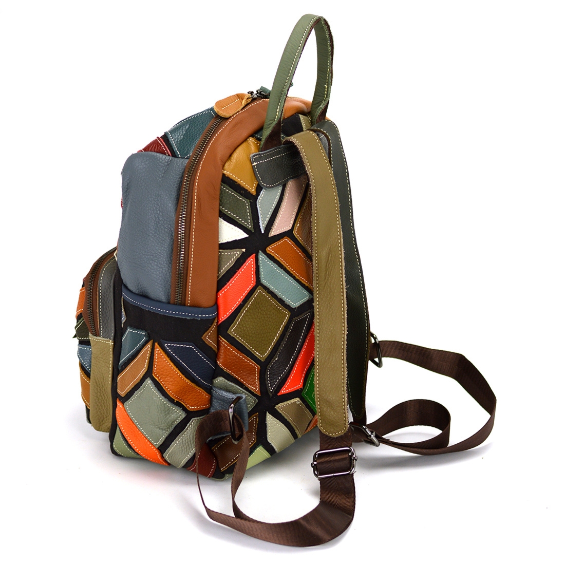 Magic Bags plecak skóra naturalna kolorowa mozaika damski miejski kieszenie