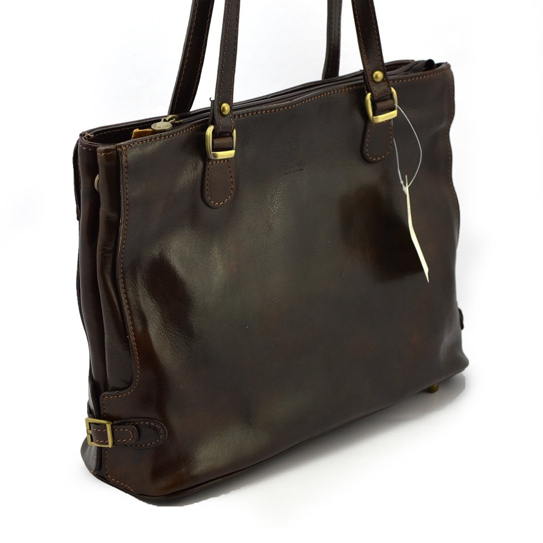 Skórzana elegancka shopperbag pojemna na ramię z kieszeniami Florence