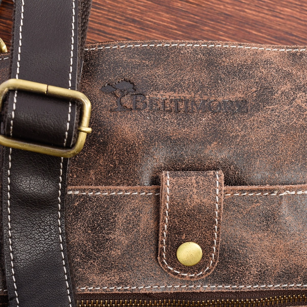 Brązowa skórzana torba męska na ramię vintage raportówka Beltimore M05