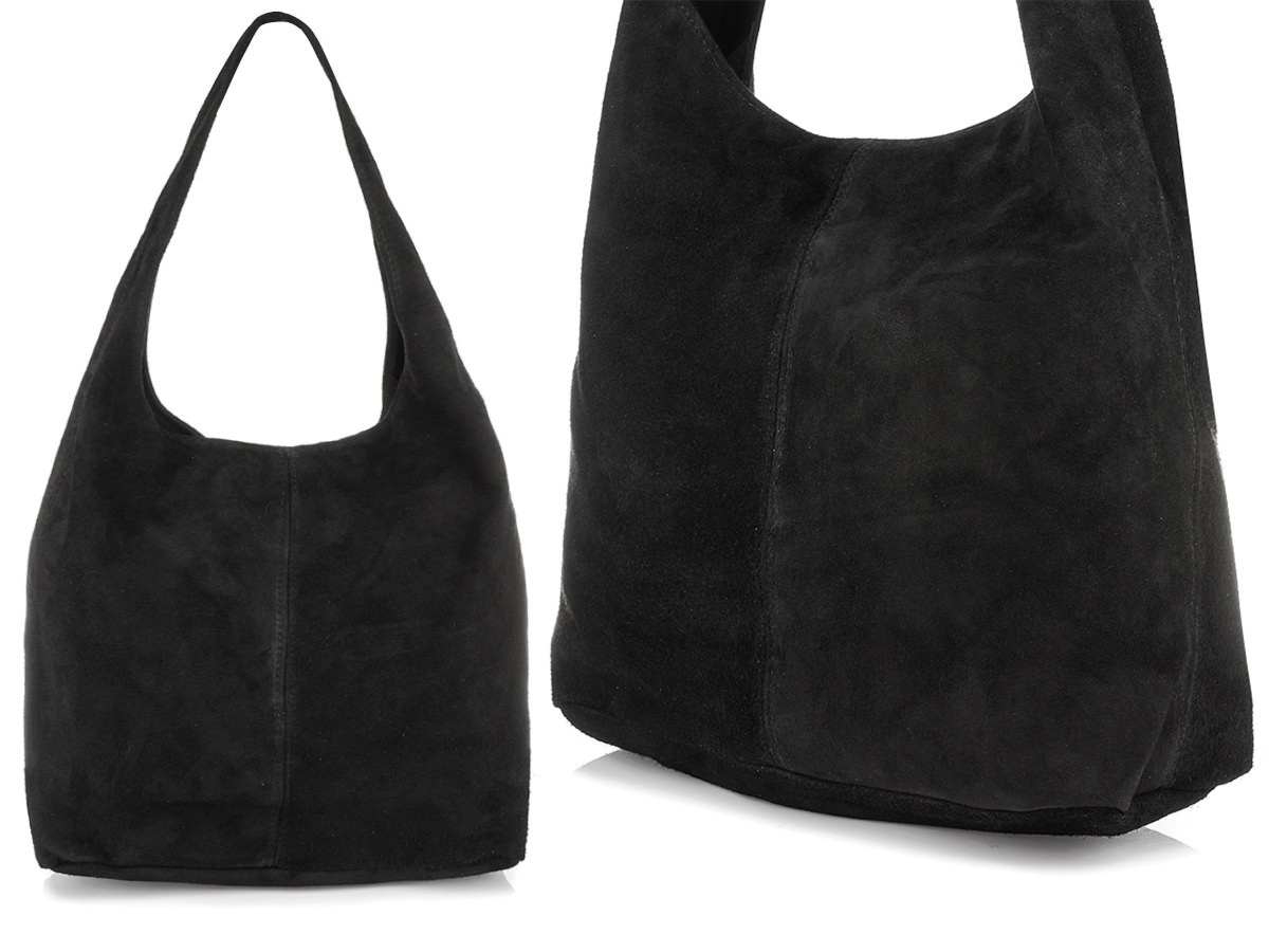 Włoska Torebka worek Skórzana zamsz Naturalny musztarda U35