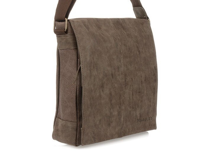 CZARNA DUŻA MĘSKA TORBA LISTONOSZKA SKÓRA EKOLOGICZNA + PŁÓTNO HAROLD'S L99