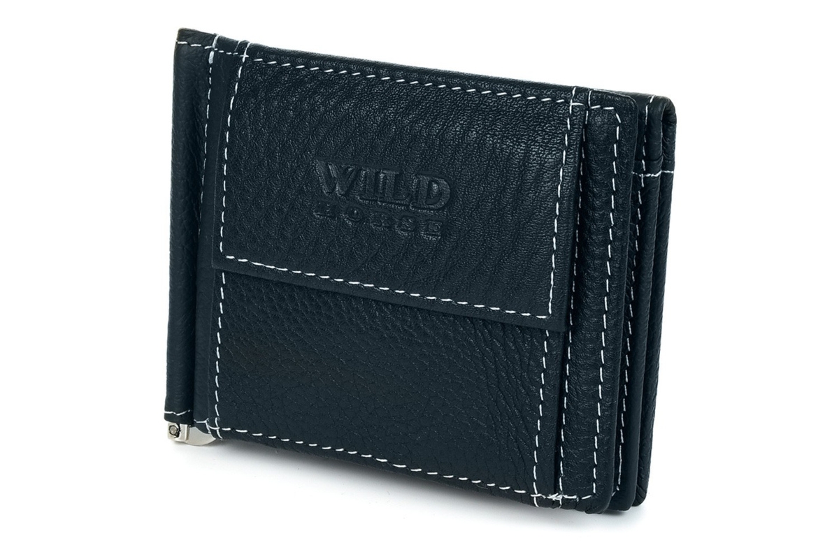 Portfel męski skórzany mały czarny z wsuwką na banknoty RFiD Wild Horse L47