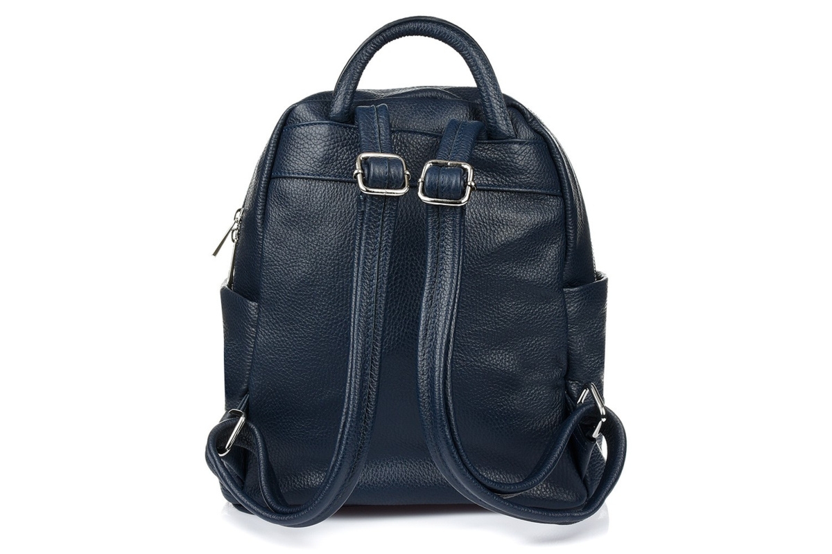 Granatowy Włoski Plecak Skórzany A4 damski pojemny solidny C78