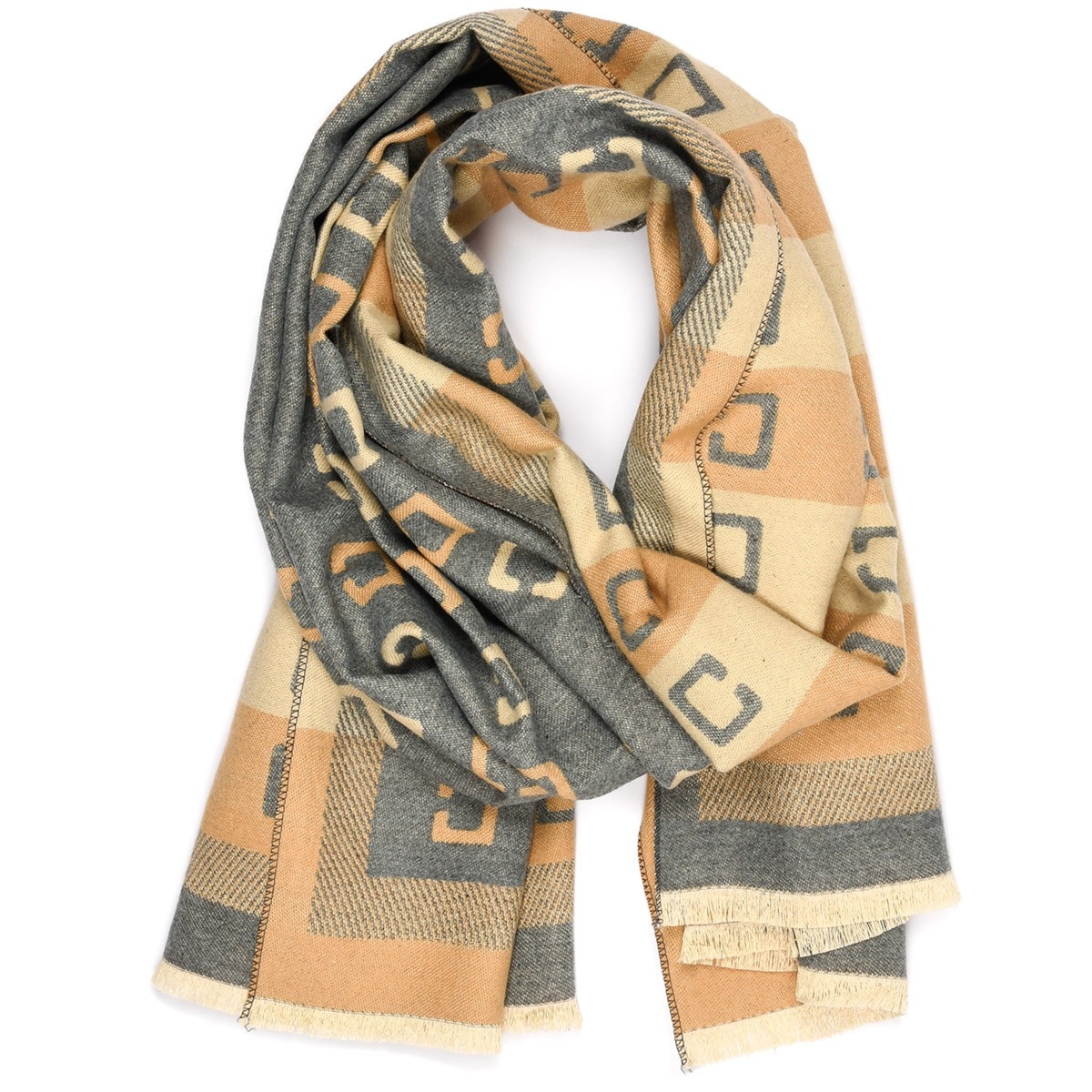 Szary Duży Szalik Damski bawełniany ciepły szal jesień RE-70