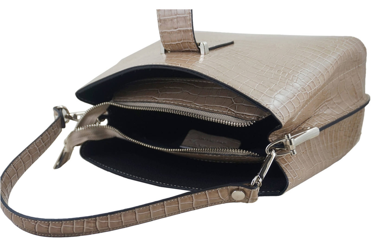 Torebka skórzana na ramię - CROCO - Beżowy