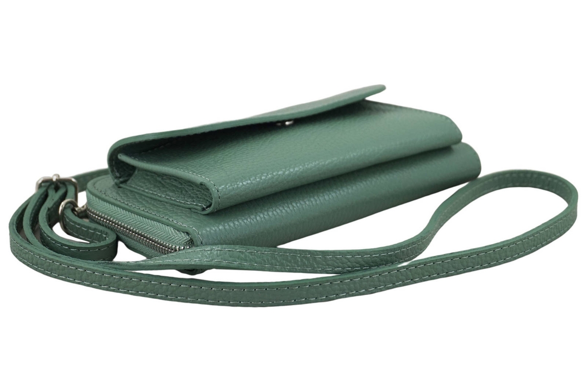 Portfel z etui na telefon ze skóry licowej - Zielony