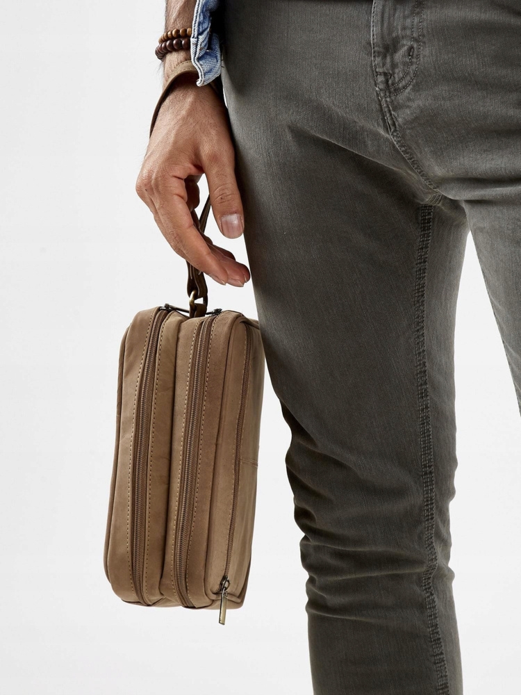 Dwukomorowa Skórzana męska saszetka do ręki Wild