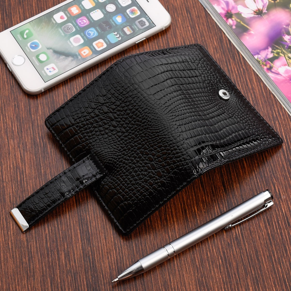 Etui skórzane na dokumenty karty okładka skóra naturalna wizytownik czarny M32